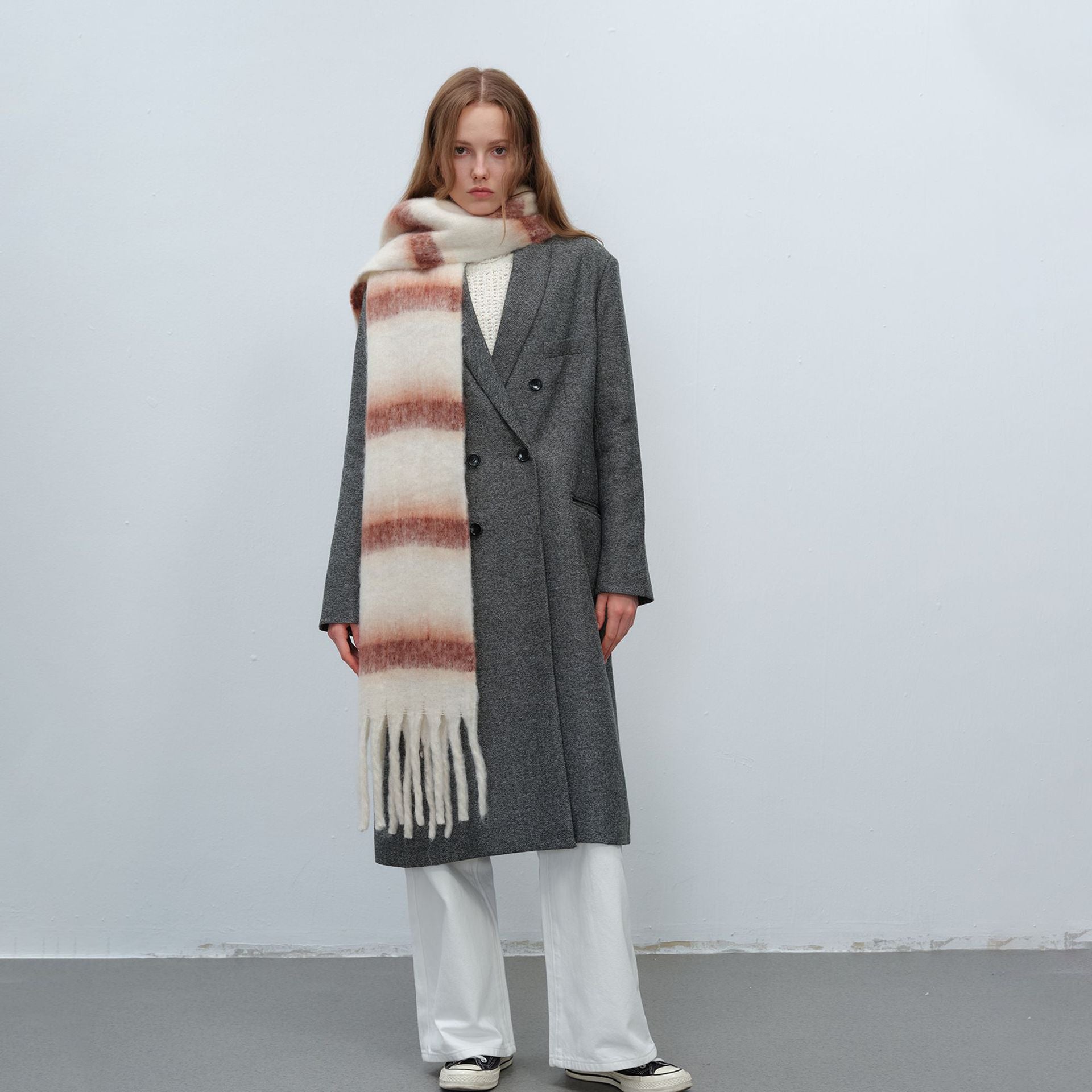 Thickened Warm Simple Striped Imitation-mohair Plaid Scarf Secondary image