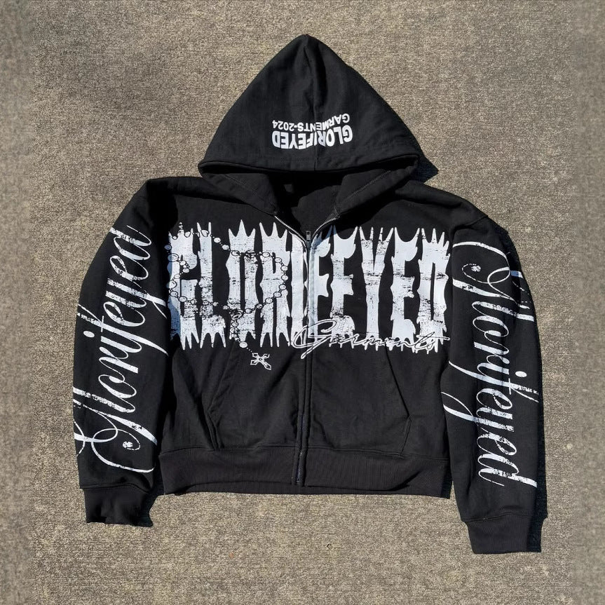 Y2K Graphic Print Zipper Hoodie Main image