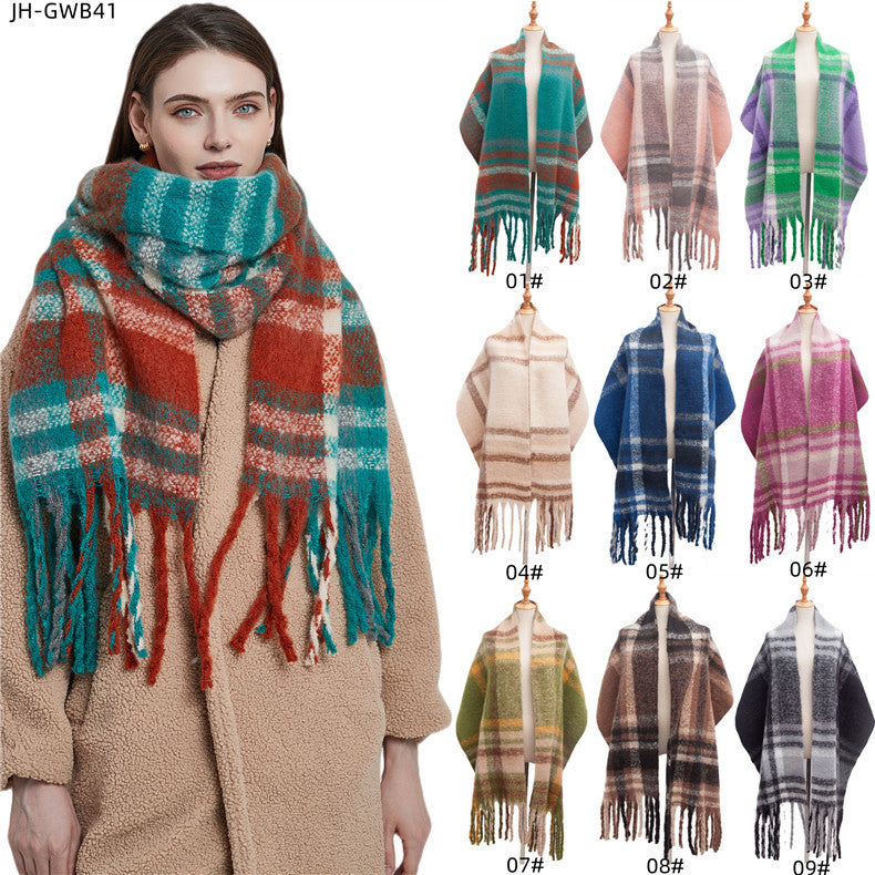 New Autumn Winter Thickened Coarse-tassel Plaid Warm Scarf Secondary image