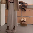 Knitted Solid Autumn Winter Fashion Thick Chic A-line Skirt