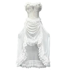 White Gothic Rope Lace Flying Sleeve Stiletto Strap Asymmetric Light Lolita Summer Party Evening Dress