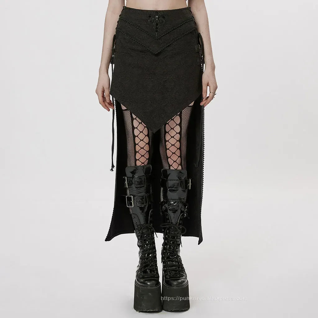 Women's Gothic Style A-shaped Design Jacquard Dark Asymmetrical Personality Sexy Long Skirt