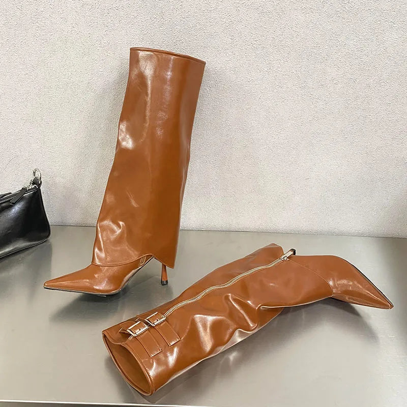 Modern Elegant Stylish Trendy Fashionable Comfortable Pointed Toe Knee High Boots Secondary image