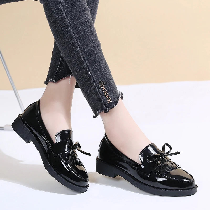 Black Platform Metal Chain Slip On Boat Casual Leather Designer Oxfords Loafers Main image