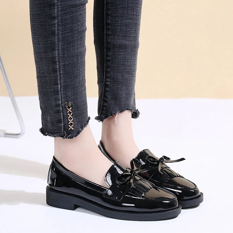 Black Platform Metal Chain Slip On Boat Casual Leather Designer Oxfords Loafers Secondary image