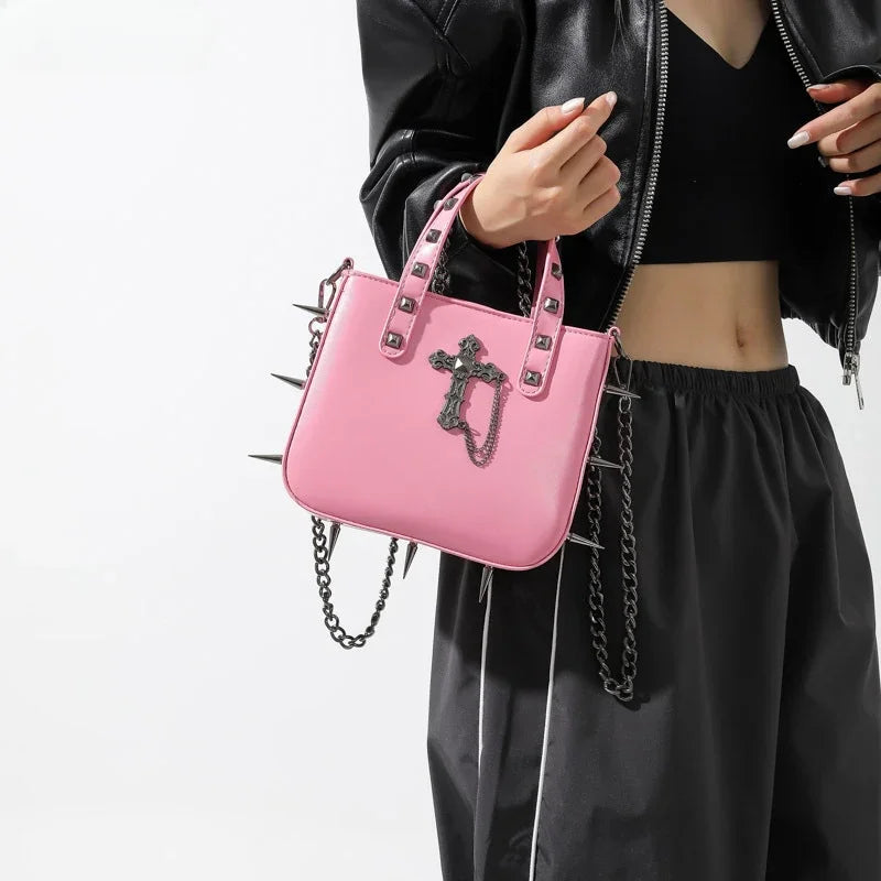 Punk Rivets Y2K Aesthetic Korean Gothic Casual Vintage Crossbody Shoulder Bag Main image