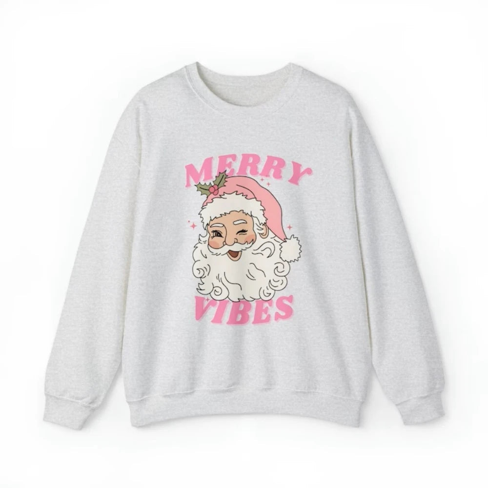 Pink Holiday Merry Vibes Cute Funny Kawaii Xmas Santa Christmas Hoodie