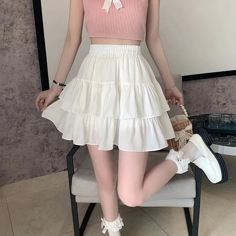 Pleated A-line White Ruffles Sweet Hottie Preppy Summer Mini Skirt