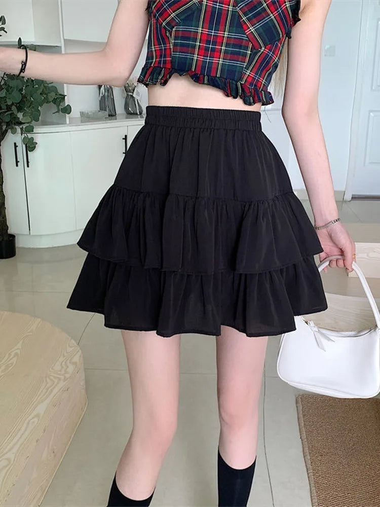 DressBetty - Pleated White Ruffles Preppy Style Summer Skirt Main image