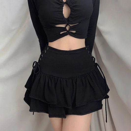 DressBetty - Pleated Ruffle Tiered Gothic Mini Skirt