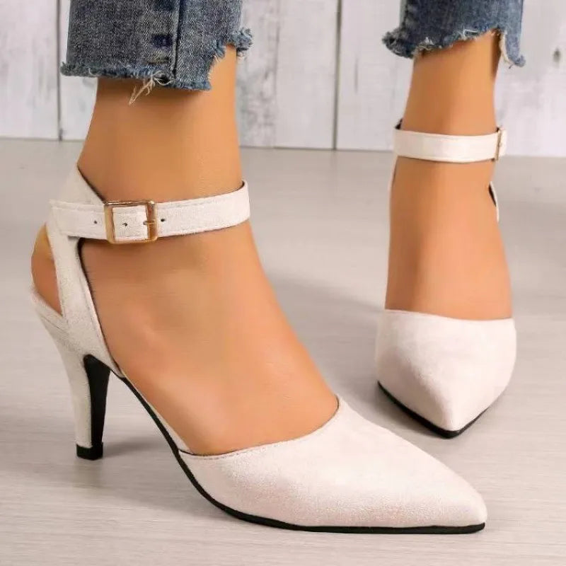 Pointed-toe Wrap Ankle Strap Highs Ladies Dating Office Sandals Low Heel Pumps