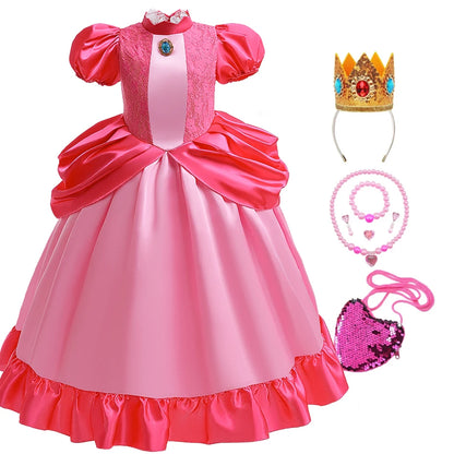 Princess Cosplay Peach Dress Accessories Halloween Role Play Carnival Birthday Kid Costume