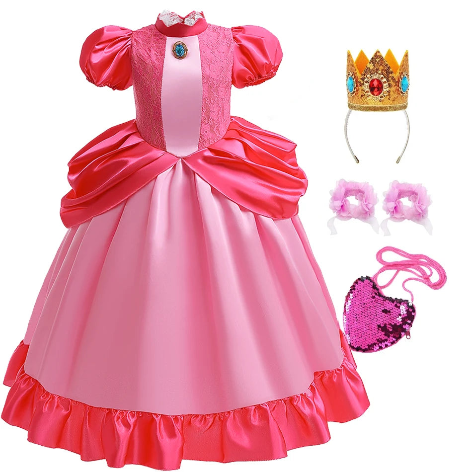 Princess Cosplay Peach Dress Accessories Halloween Role Play Carnival Birthday Kid Costume