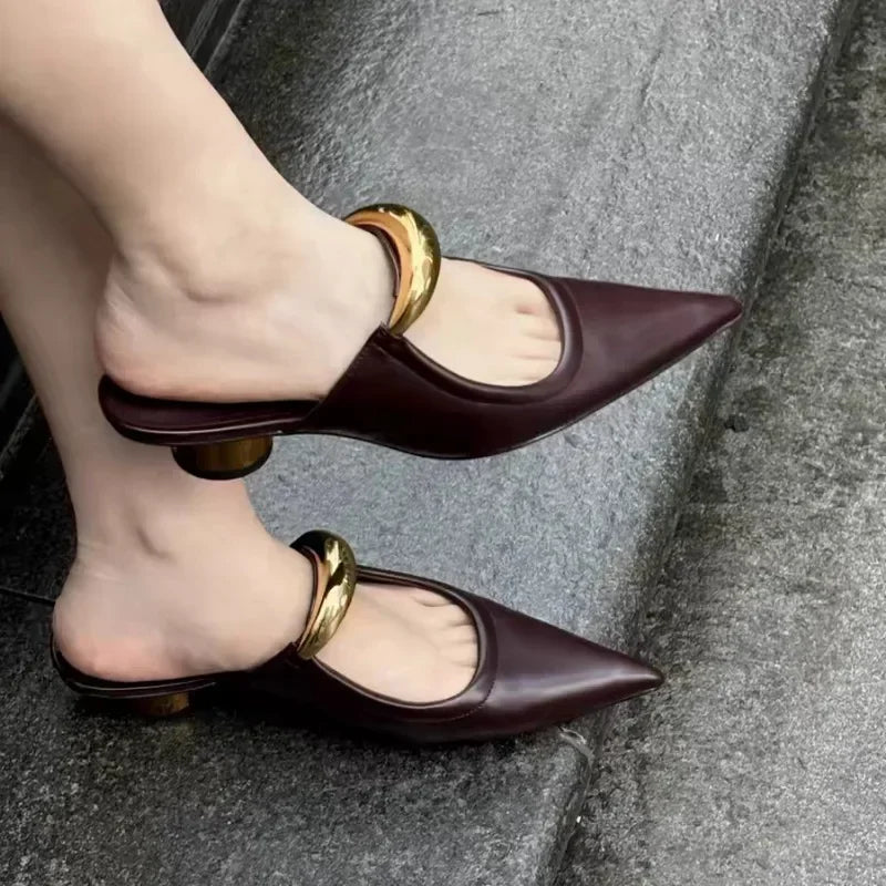Punk Gothic Metal Buckle Pointed Thick Summer Slippers Platform Women's Shoes Low Heel Pumps Main image
