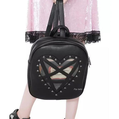 Punk Rock Black PU Leather Hollow Out Pentacle Heart Gothic Cosplay Bag