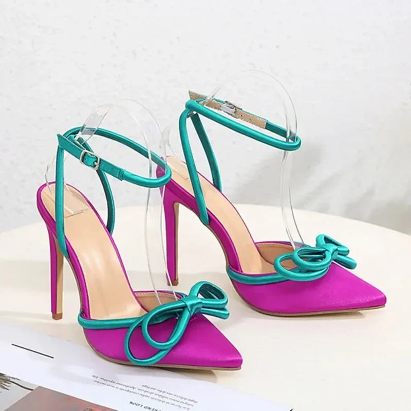 Purple Pointed Thin High Heel Butterfly Knot Ankle Buckle Party High Heel