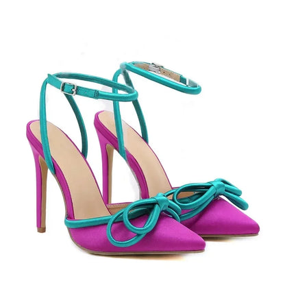 Purple Pointed Thin High Heel Butterfly Knot Ankle Buckle Party High Heel