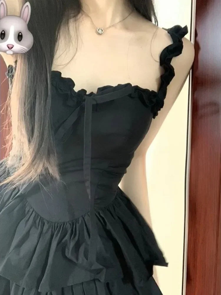 Hrajuku Goth Lolita Kawaii Cute Black Ruffles Soft Girl Y2K Coquette 2024 Fashion Cake Party Short Dress Main image