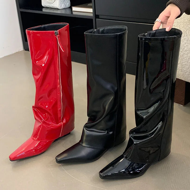 Trendy Elegant Chic Pointed Toe Stylish Zipper Knee High Boots Secondary image