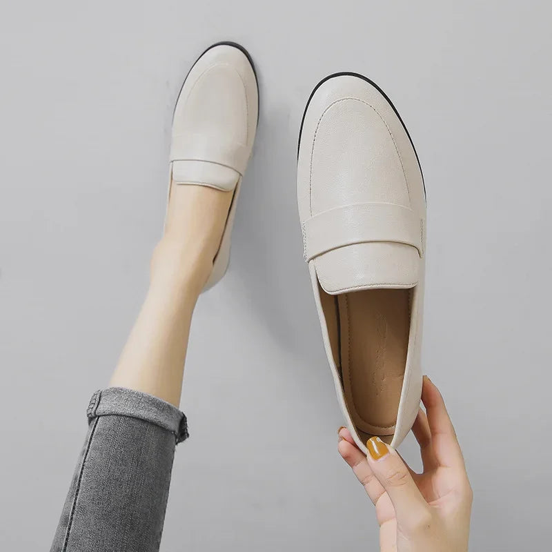Retro Leather Casual Round Toe Office Work Fashion Slip On Flats Loafers Secondary image