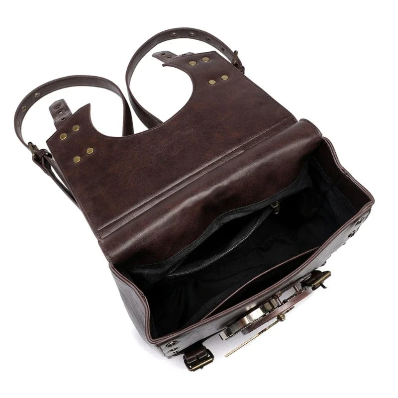 Retro Steampunk Vintage Industrial Gothic Medieval Leather Women Satchel Briefcase Bag