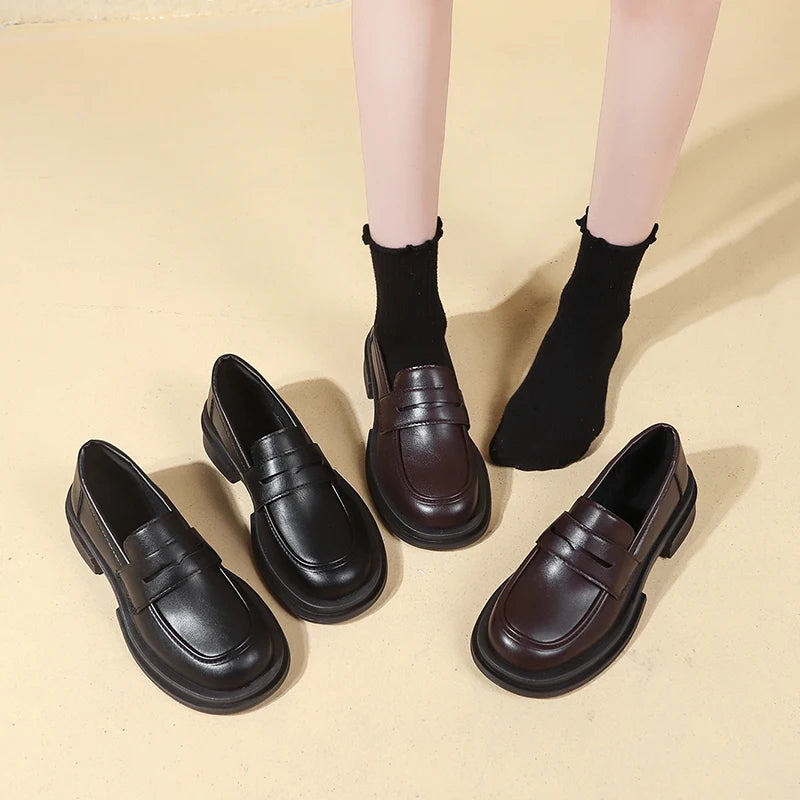Fur Round Toe British Style Preppy Dress Casual Platform Flats Oxfords Loafers Main image