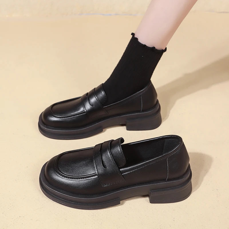 Fur Round Toe British Style Preppy Dress Casual Platform Flats Oxfords Loafers Secondary image