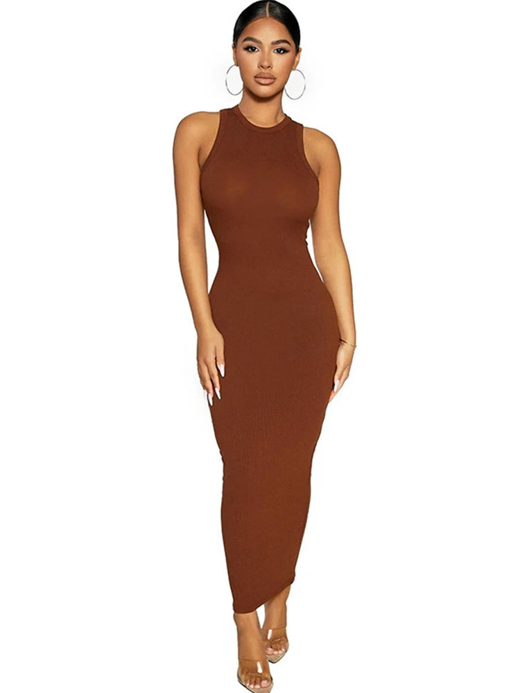 Ribbed Knitted Black Bodycon Long Round Midi Dresses Main image