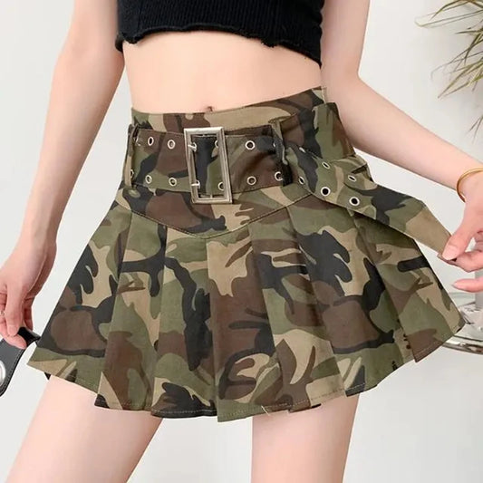 DressBetty - Summer Camouflage High Waist Belted Cargo Skirt