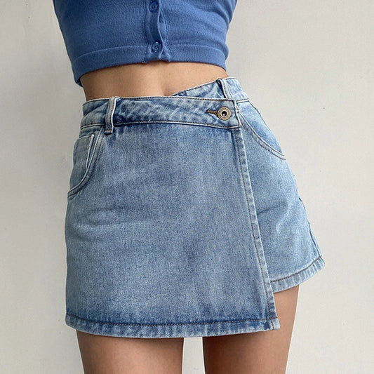 DressBetty - Irregular High Waist Denim Shorts Skirt