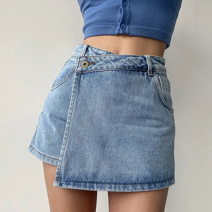 DressBetty - Irregular High Waist Denim Shorts Skirt