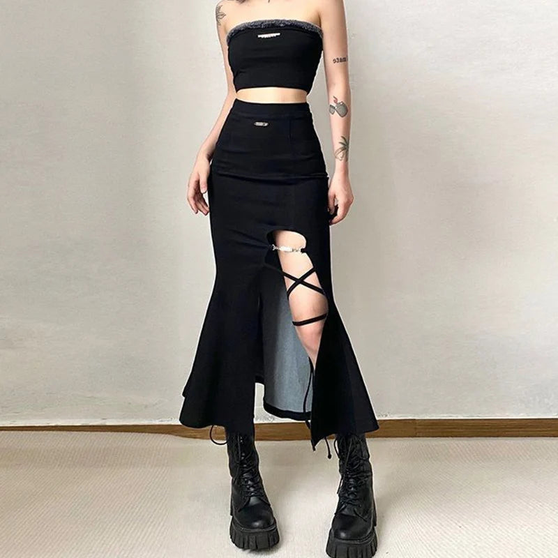 DressBetty - Gothic Split Mermaid Punk Style Long Skirt