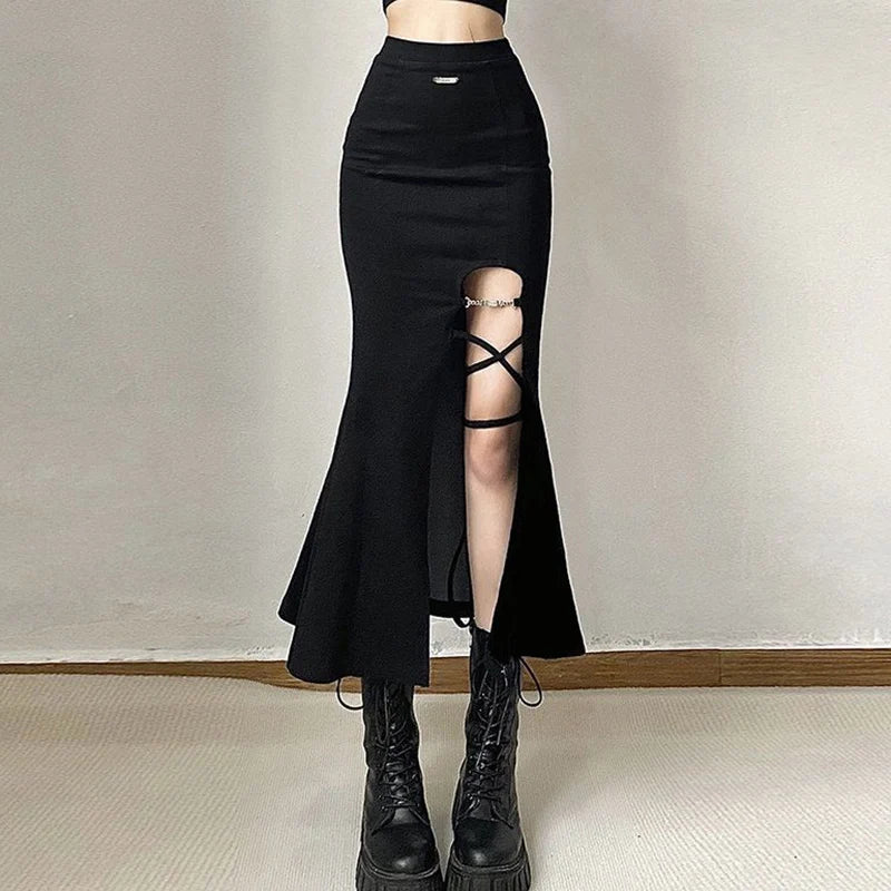 DressBetty - Gothic Split Mermaid Punk Style Long Skirt