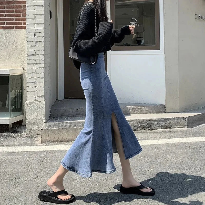 DressBetty - Fashion Split High Waisted Denim Mermaid Skirt Main image