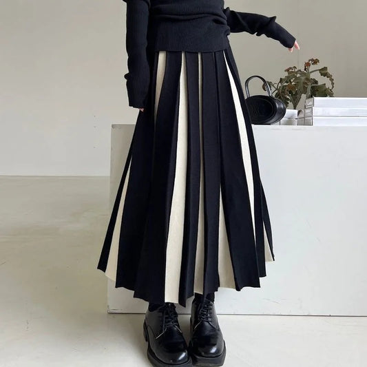 DressBetty - Fashion Striped Mixed Color Pleated Long Skirt