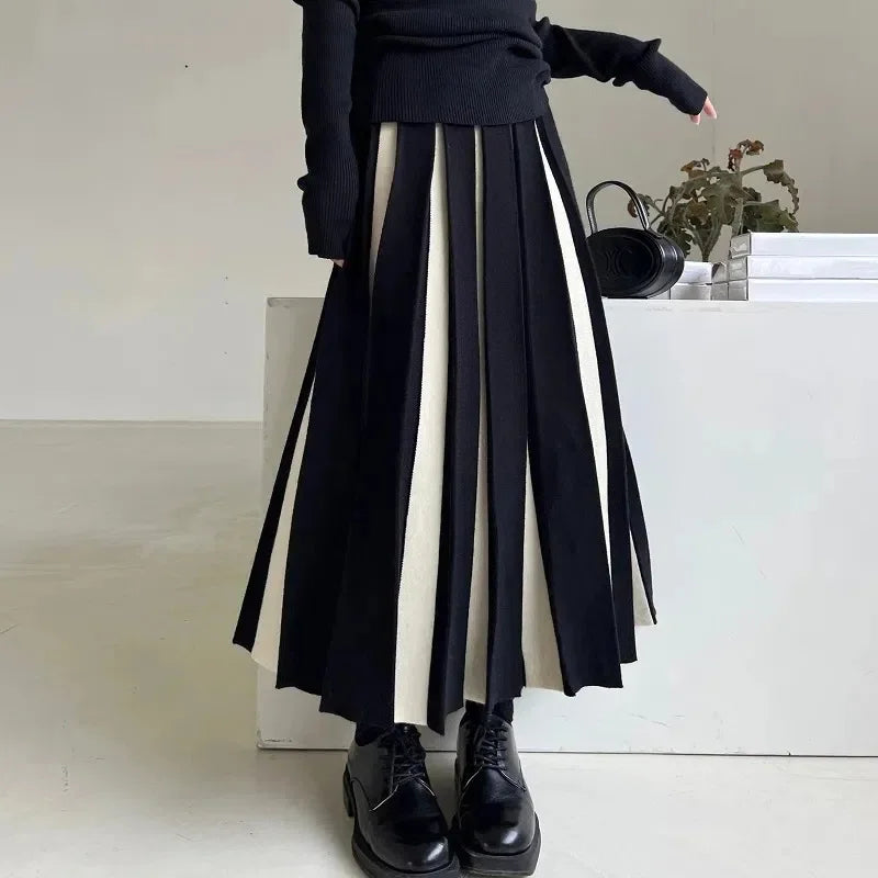 DressBetty - Fashion Striped Mixed Color Pleated Long Skirt