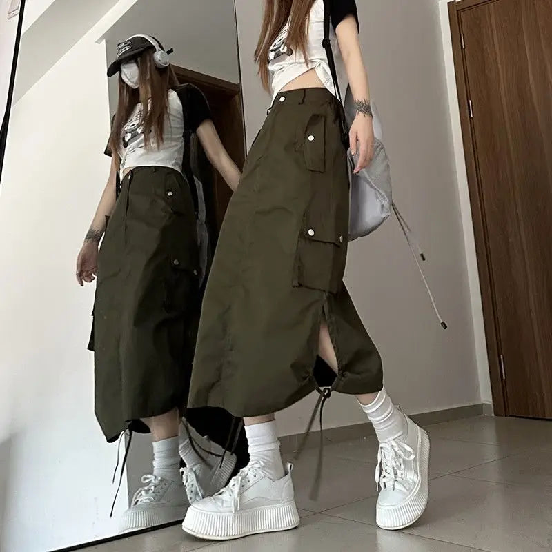 DressBetty - Grunge Punk High Waist Slide Pocket Baggy Cargo Skirt