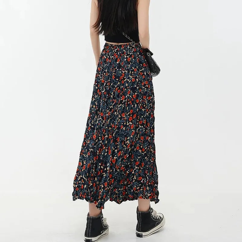 DressBetty - Korean Fashion Floral Print Elegant Long Skirt