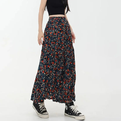 DressBetty - Korean Fashion Floral Print Elegant Long Skirt