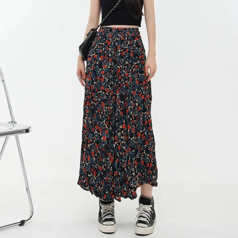 DressBetty - Korean Fashion Floral Print Elegant Long Skirt