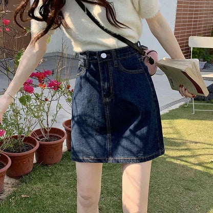 DressBetty - Korean Dark Blue High Waist Denim Mini Skirt