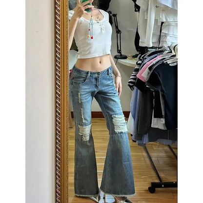 Ripped High Vintage Washed Distressed Baggy Casual Wide Leg Jeans