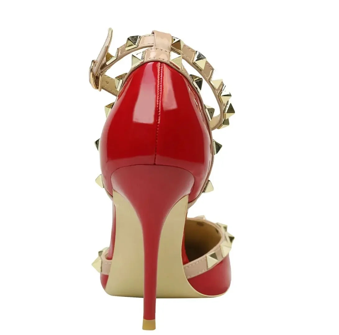 Rivet Pointed Toe Designer Hollow Red Fine High Heel Sexy High Heel