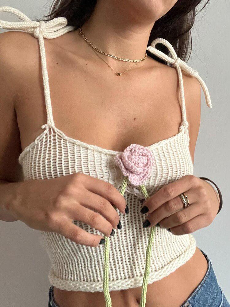 Rose Detailed Knitted Crop Top Secondary image