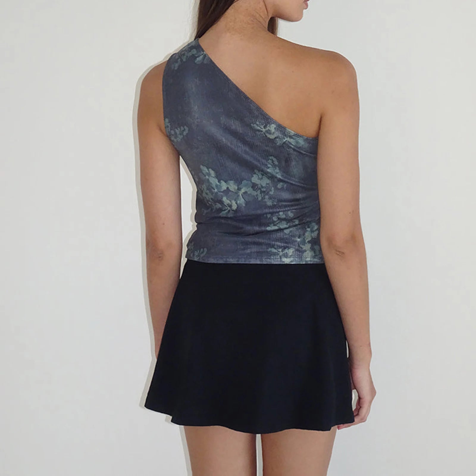Y2K Vintage Ruched One Shoulder Flower Print Cami Top