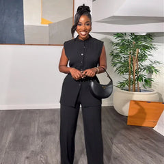 Sleeveless Belt Shirt Pant Suit