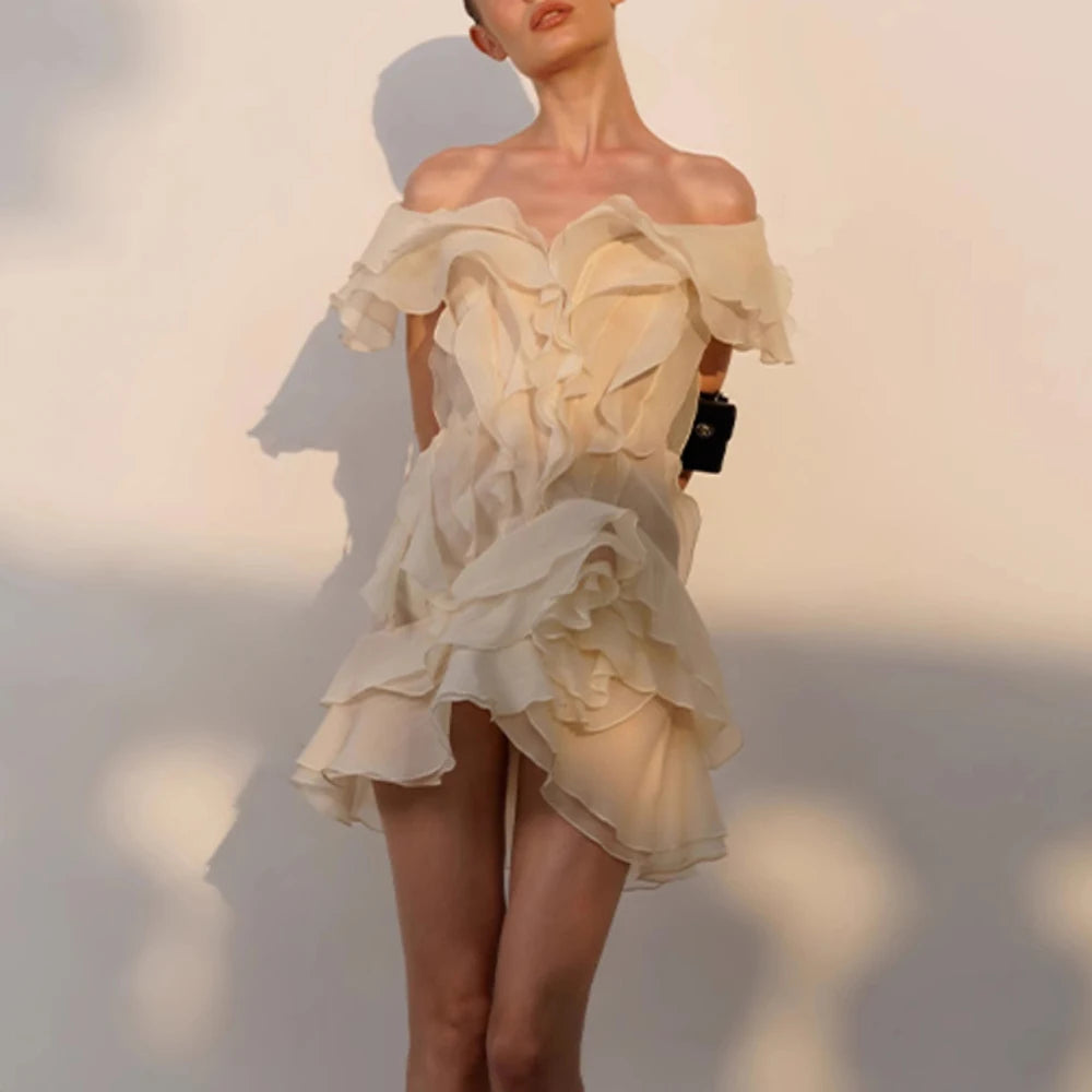 Slash Neck Ruffle Spliced Floral Dress Secondary image