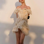 Slash Neck Ruffle Spliced Floral Dress