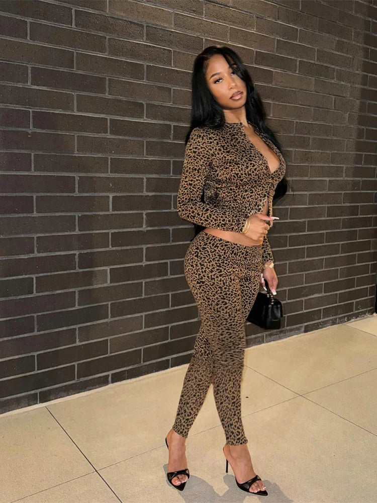 Leopard Button Top Two Piece Pants Set Main image