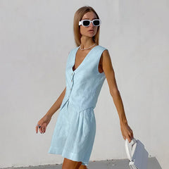 Linen Sleeveless Vest Short Suit